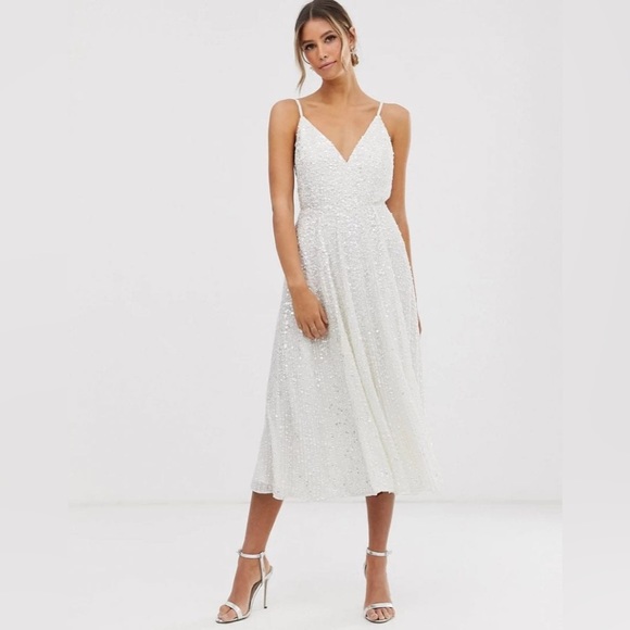 ASOS Dresses & Skirts - ASOS EDITION Eva Embellished Cami Midi Wedding Reception Dress in Ivory